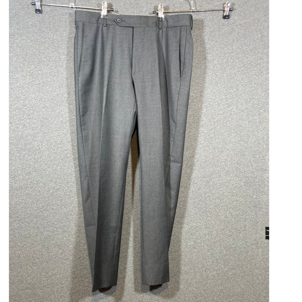 Samuelsohn Mens Charcoal Gray Wool Flat Front Dress Trousers Pants 35x30